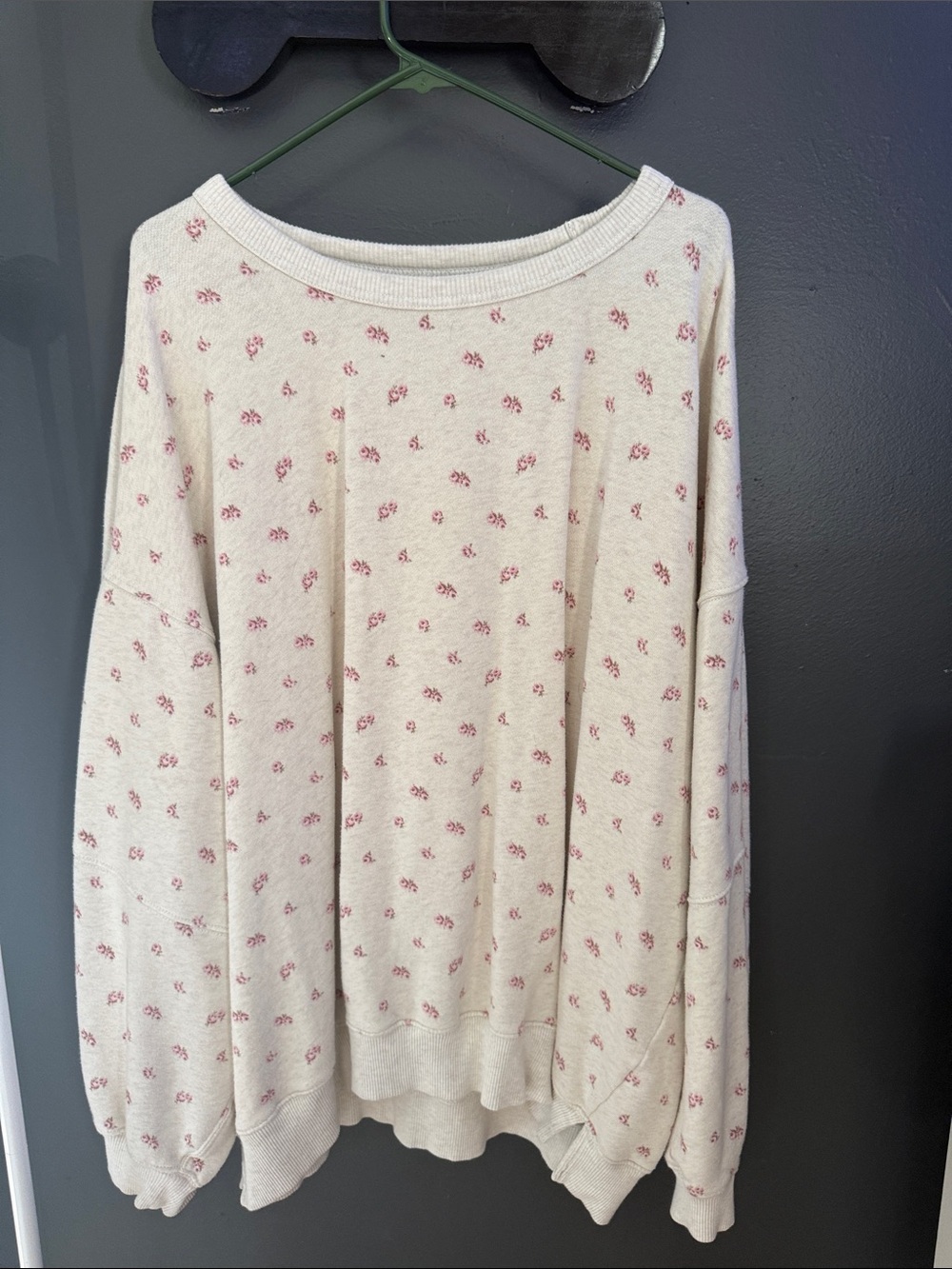 aerie Cream Sweatshirt with Pink Floral Print